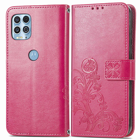 Custodia Portafoglio In Pelle Fiori Cover con Supporto per Motorola Moto G100 5G Rosso