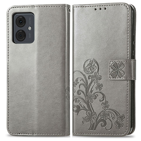 Custodia Portafoglio In Pelle Fiori Cover con Supporto per Motorola Moto G14 Grigio