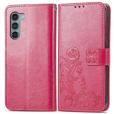 Custodia Portafoglio In Pelle Fiori Cover con Supporto per Motorola Moto G200 5G Rosso