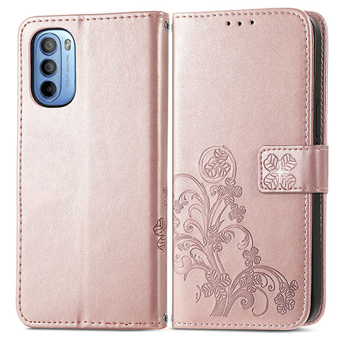 Custodia Portafoglio In Pelle Fiori Cover con Supporto per Motorola Moto G31 Rosa