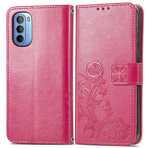 Custodia Portafoglio In Pelle Fiori Cover con Supporto per Motorola Moto G31 Rosso