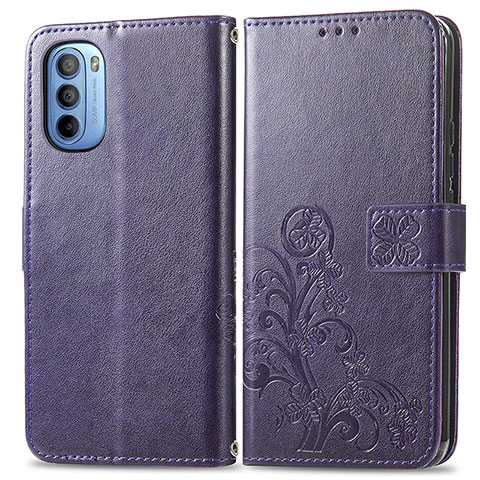 Custodia Portafoglio In Pelle Fiori Cover con Supporto per Motorola Moto G31 Viola