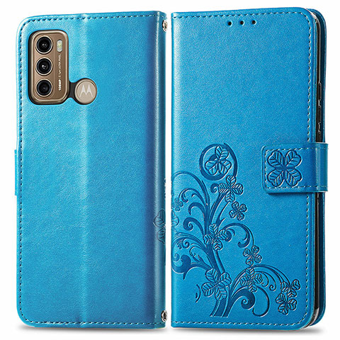 Custodia Portafoglio In Pelle Fiori Cover con Supporto per Motorola Moto G40 Fusion Blu