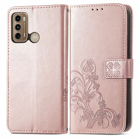 Custodia Portafoglio In Pelle Fiori Cover con Supporto per Motorola Moto G40 Fusion Rosa