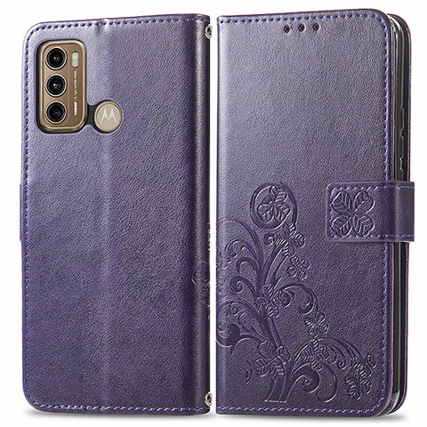 Custodia Portafoglio In Pelle Fiori Cover con Supporto per Motorola Moto G40 Fusion Viola