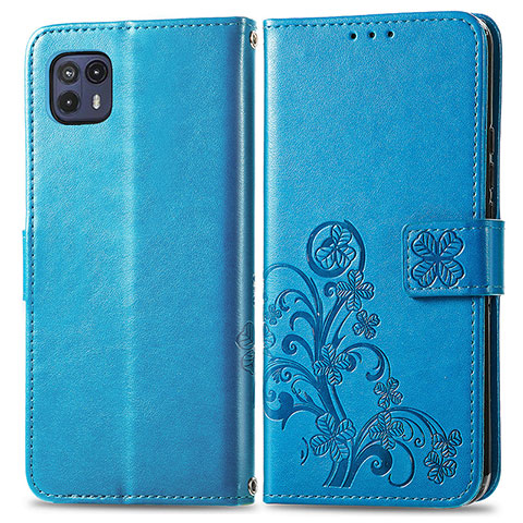 Custodia Portafoglio In Pelle Fiori Cover con Supporto per Motorola Moto G50 5G Blu