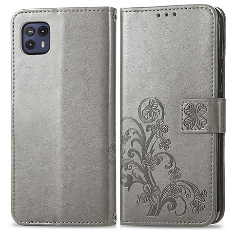 Custodia Portafoglio In Pelle Fiori Cover con Supporto per Motorola Moto G50 5G Grigio