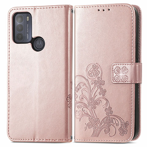 Custodia Portafoglio In Pelle Fiori Cover con Supporto per Motorola Moto G50 Viola