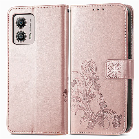 Custodia Portafoglio In Pelle Fiori Cover con Supporto per Motorola Moto G53 5G Oro Rosa