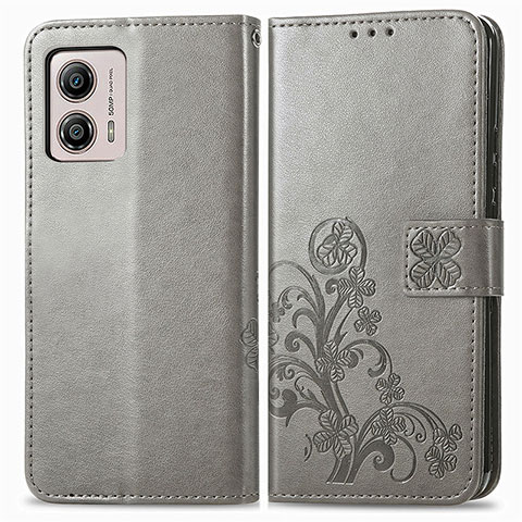 Custodia Portafoglio In Pelle Fiori Cover con Supporto per Motorola Moto G53y 5G Grigio