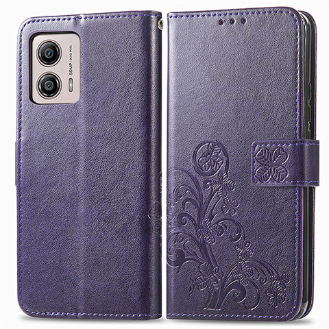 Custodia Portafoglio In Pelle Fiori Cover con Supporto per Motorola Moto G53y 5G Viola