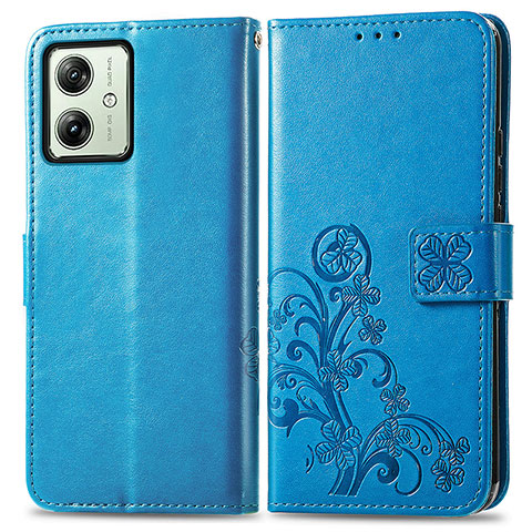 Custodia Portafoglio In Pelle Fiori Cover con Supporto per Motorola Moto G54 5G Blu