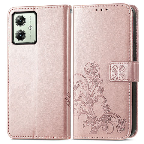 Custodia Portafoglio In Pelle Fiori Cover con Supporto per Motorola Moto G54 5G Oro Rosa