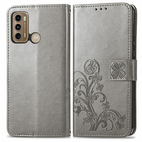 Custodia Portafoglio In Pelle Fiori Cover con Supporto per Motorola Moto G60 Grigio