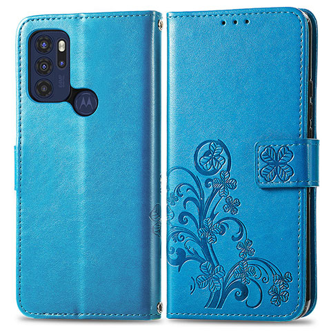 Custodia Portafoglio In Pelle Fiori Cover con Supporto per Motorola Moto G60s Blu