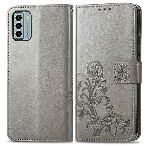 Custodia Portafoglio In Pelle Fiori Cover con Supporto per Nokia G22 Grigio