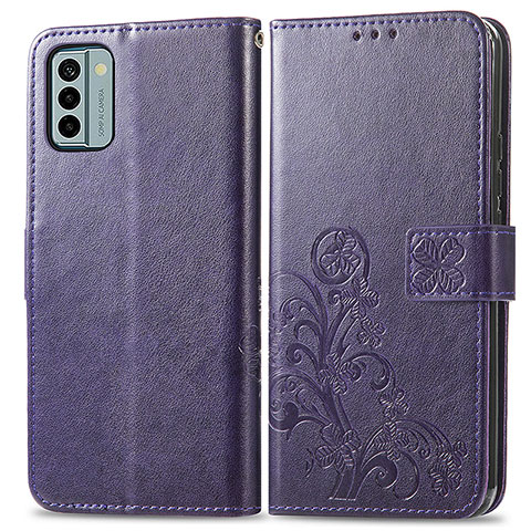 Custodia Portafoglio In Pelle Fiori Cover con Supporto per Nokia G22 Viola