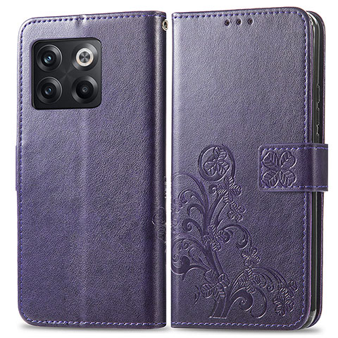 Custodia Portafoglio In Pelle Fiori Cover con Supporto per OnePlus 10T 5G Viola