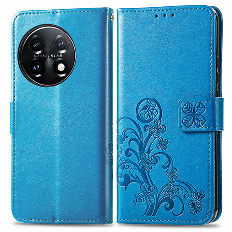 Custodia Portafoglio In Pelle Fiori Cover con Supporto per OnePlus 11 5G Blu