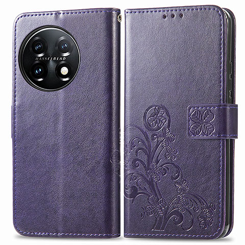 Custodia Portafoglio In Pelle Fiori Cover con Supporto per OnePlus 11 5G Viola