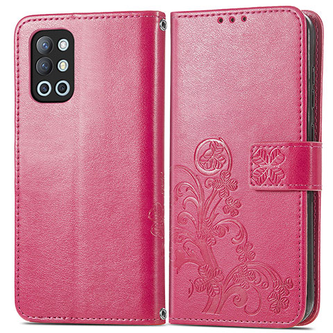 Custodia Portafoglio In Pelle Fiori Cover con Supporto per OnePlus 9R 5G Rosa Caldo