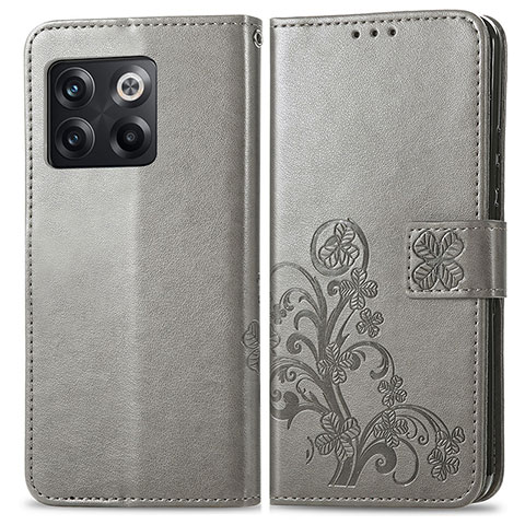 Custodia Portafoglio In Pelle Fiori Cover con Supporto per OnePlus Ace Pro 5G Grigio