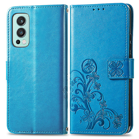 Custodia Portafoglio In Pelle Fiori Cover con Supporto per OnePlus Nord 2 5G Blu