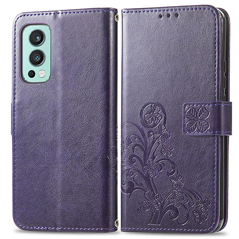 Custodia Portafoglio In Pelle Fiori Cover con Supporto per OnePlus Nord 2 5G Viola