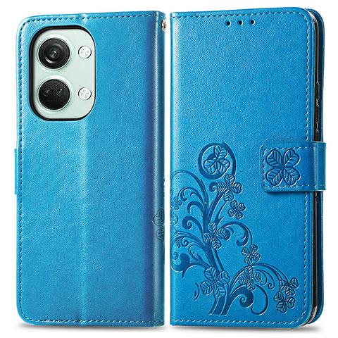 Custodia Portafoglio In Pelle Fiori Cover con Supporto per OnePlus Nord 3 5G Blu