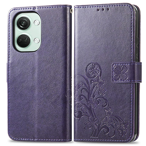 Custodia Portafoglio In Pelle Fiori Cover con Supporto per OnePlus Nord 3 5G Viola