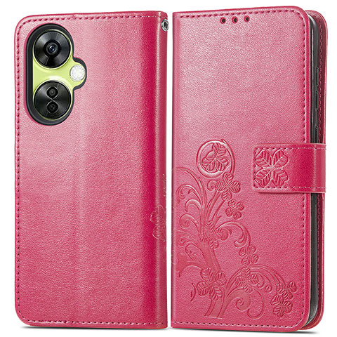 Custodia Portafoglio In Pelle Fiori Cover con Supporto per OnePlus Nord CE 3 5G Rosa Caldo