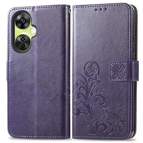 Custodia Portafoglio In Pelle Fiori Cover con Supporto per OnePlus Nord CE 3 5G Viola