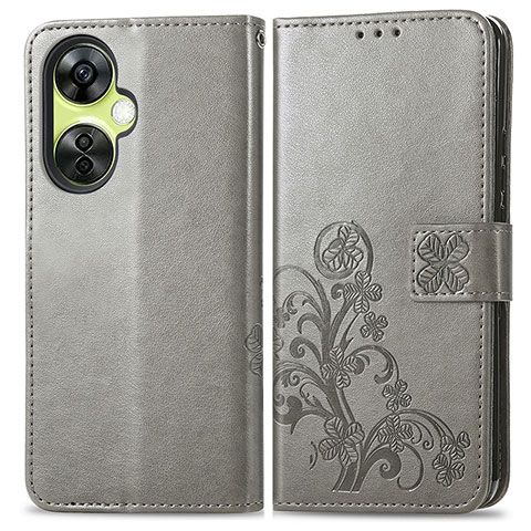 Custodia Portafoglio In Pelle Fiori Cover con Supporto per OnePlus Nord N30 5G Grigio