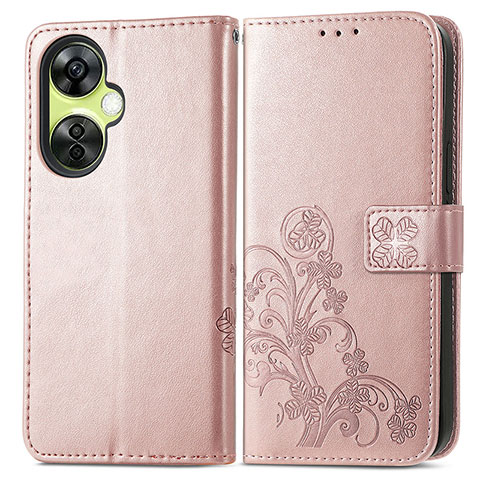 Custodia Portafoglio In Pelle Fiori Cover con Supporto per OnePlus Nord N30 5G Oro Rosa