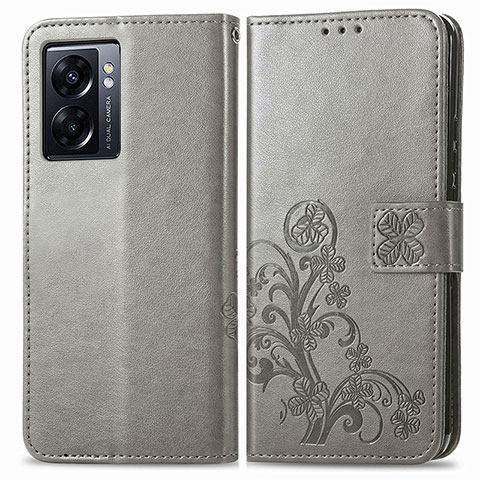 Custodia Portafoglio In Pelle Fiori Cover con Supporto per OnePlus Nord N300 5G Grigio