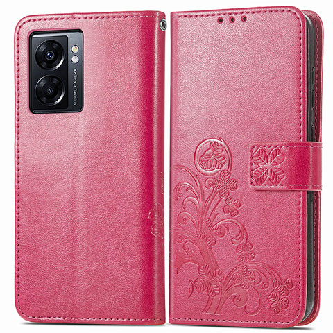 Custodia Portafoglio In Pelle Fiori Cover con Supporto per OnePlus Nord N300 5G Rosso