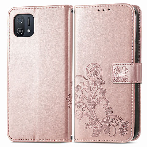 Custodia Portafoglio In Pelle Fiori Cover con Supporto per Oppo A16e Rosa