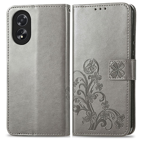 Custodia Portafoglio In Pelle Fiori Cover con Supporto per Oppo A18 Grigio