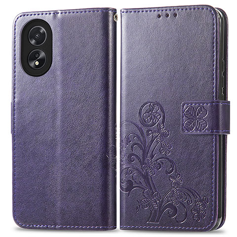 Custodia Portafoglio In Pelle Fiori Cover con Supporto per Oppo A18 Viola