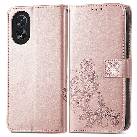 Custodia Portafoglio In Pelle Fiori Cover con Supporto per Oppo A38 Oro Rosa