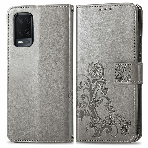 Custodia Portafoglio In Pelle Fiori Cover con Supporto per Oppo A54 4G Grigio