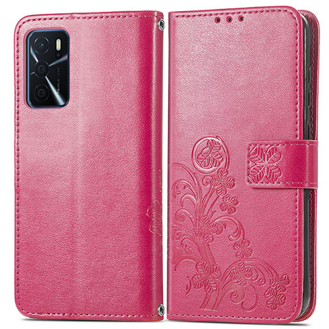 Custodia Portafoglio In Pelle Fiori Cover con Supporto per Oppo A54s Rosso