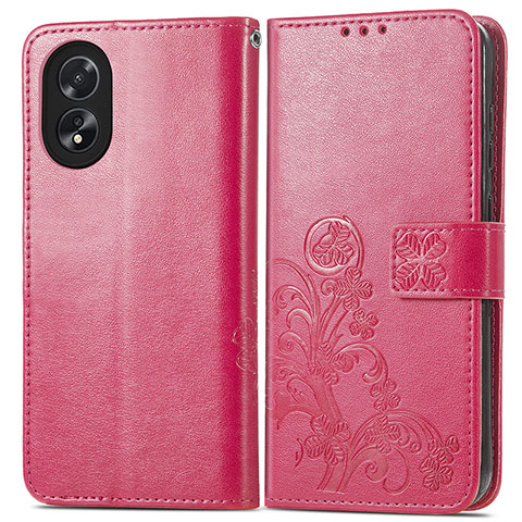 Custodia Portafoglio In Pelle Fiori Cover con Supporto per Oppo A58 4G Rosa Caldo