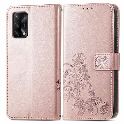 Custodia Portafoglio In Pelle Fiori Cover con Supporto per Oppo A74 4G Rosa