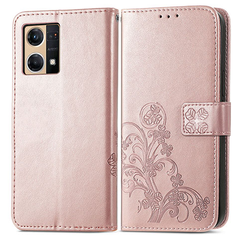 Custodia Portafoglio In Pelle Fiori Cover con Supporto per Oppo F21 Pro 4G Rosa