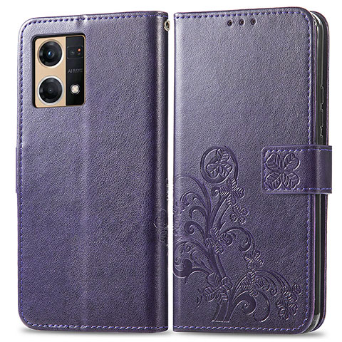 Custodia Portafoglio In Pelle Fiori Cover con Supporto per Oppo F21 Pro 4G Viola