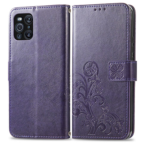 Custodia Portafoglio In Pelle Fiori Cover con Supporto per Oppo Find X3 5G Viola