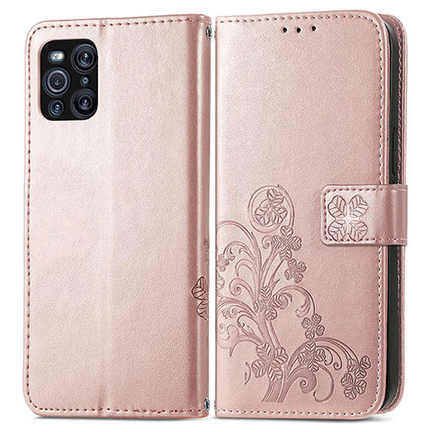 Custodia Portafoglio In Pelle Fiori Cover con Supporto per Oppo Find X3 Pro 5G Rosa