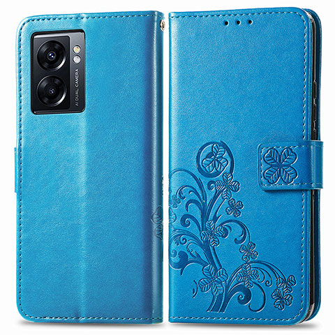 Custodia Portafoglio In Pelle Fiori Cover con Supporto per Oppo K10 5G India Blu