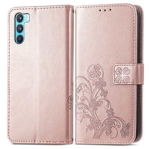 Custodia Portafoglio In Pelle Fiori Cover con Supporto per Oppo K9 Pro 5G Rosa